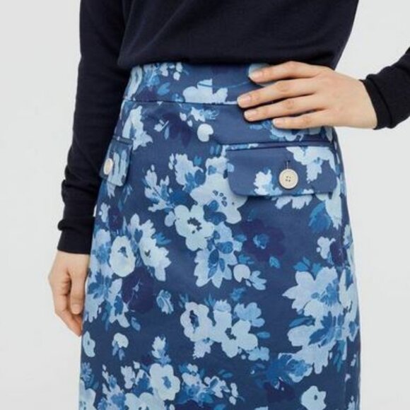 NWT - JCrew Front Pocket Skirt with Watercolor Begonias Print - Size 8 - Picture 1 of 8